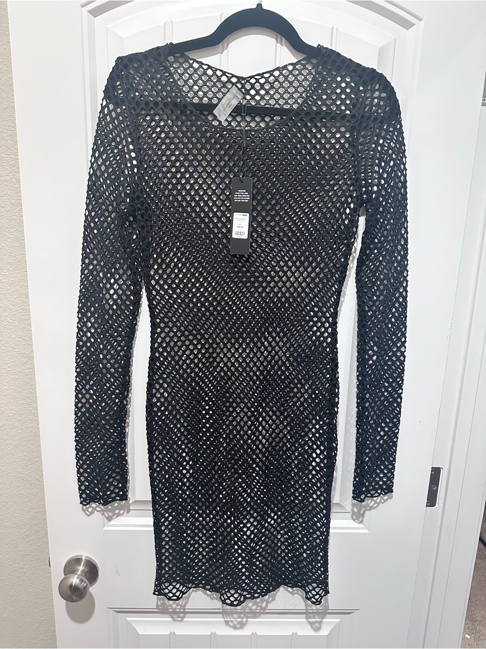 Fashion Nova Black Long Sleeve Mesh Bodycon Dress